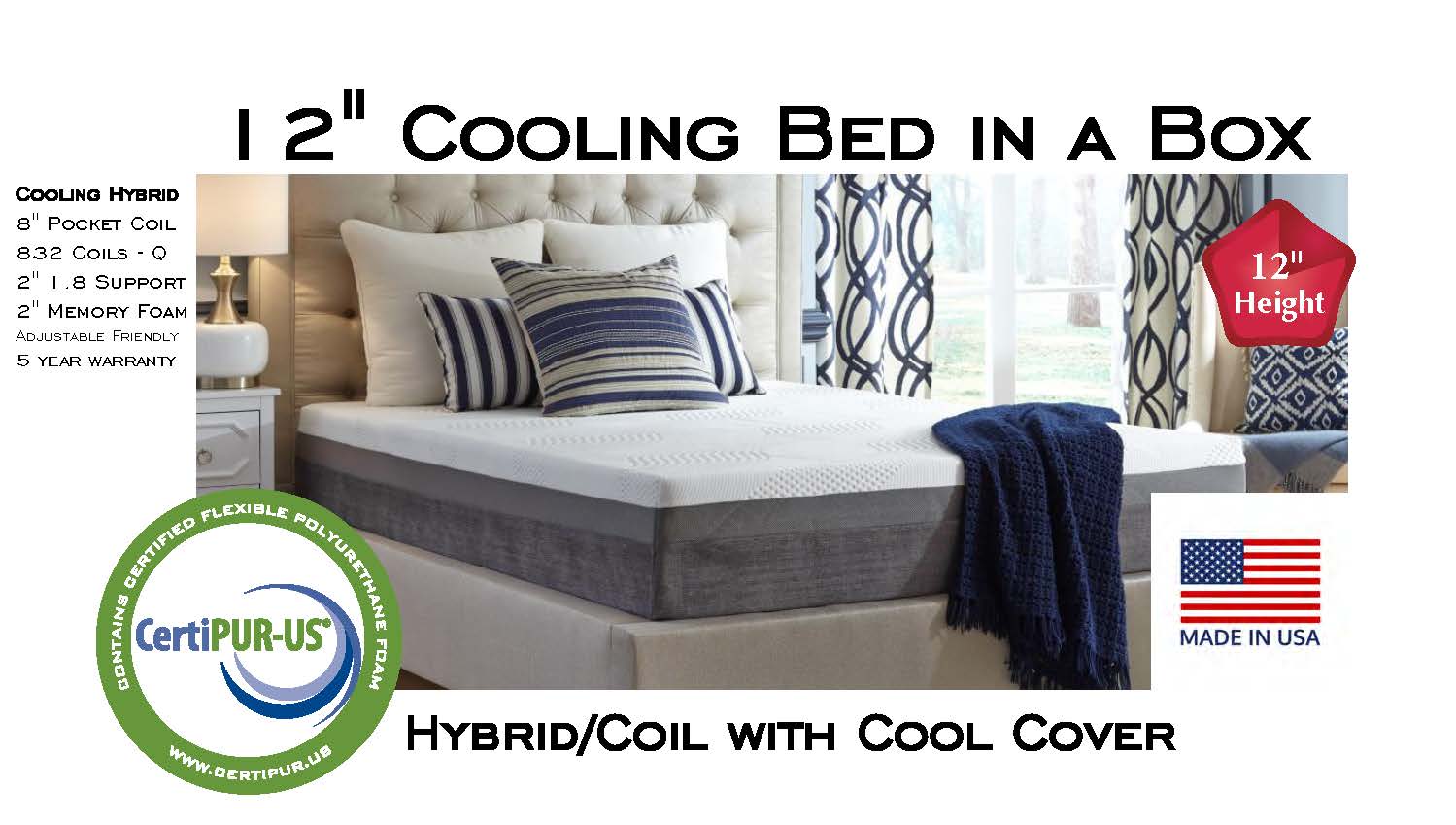 12" King Cooling Hybrid Mattress MIB image 1